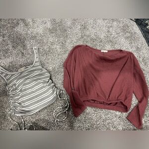 Lot of two small Moa Moa cropped tops Stylish Burgundy Gray Women's EUC boutique